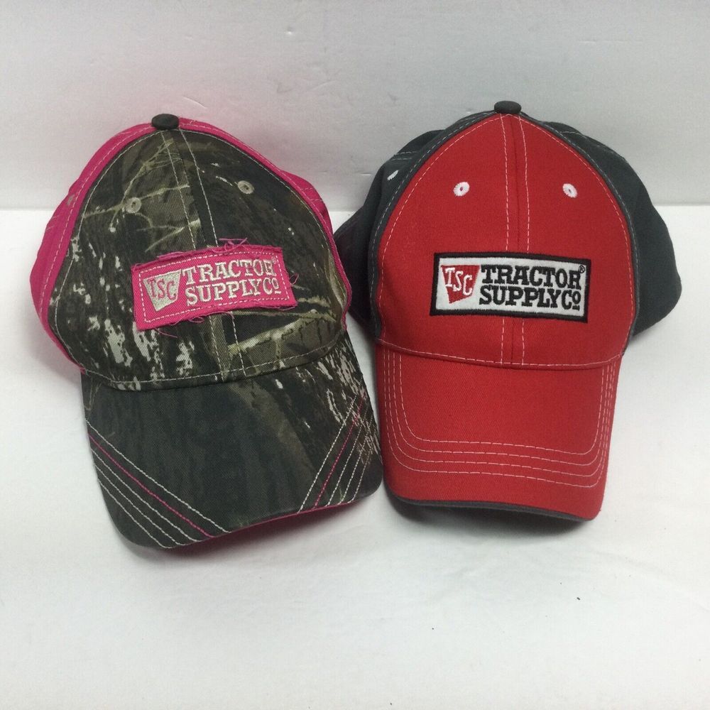 2 Tractor Supply Co hats Womens camo pink &‎ Red Gray Cap adjustable